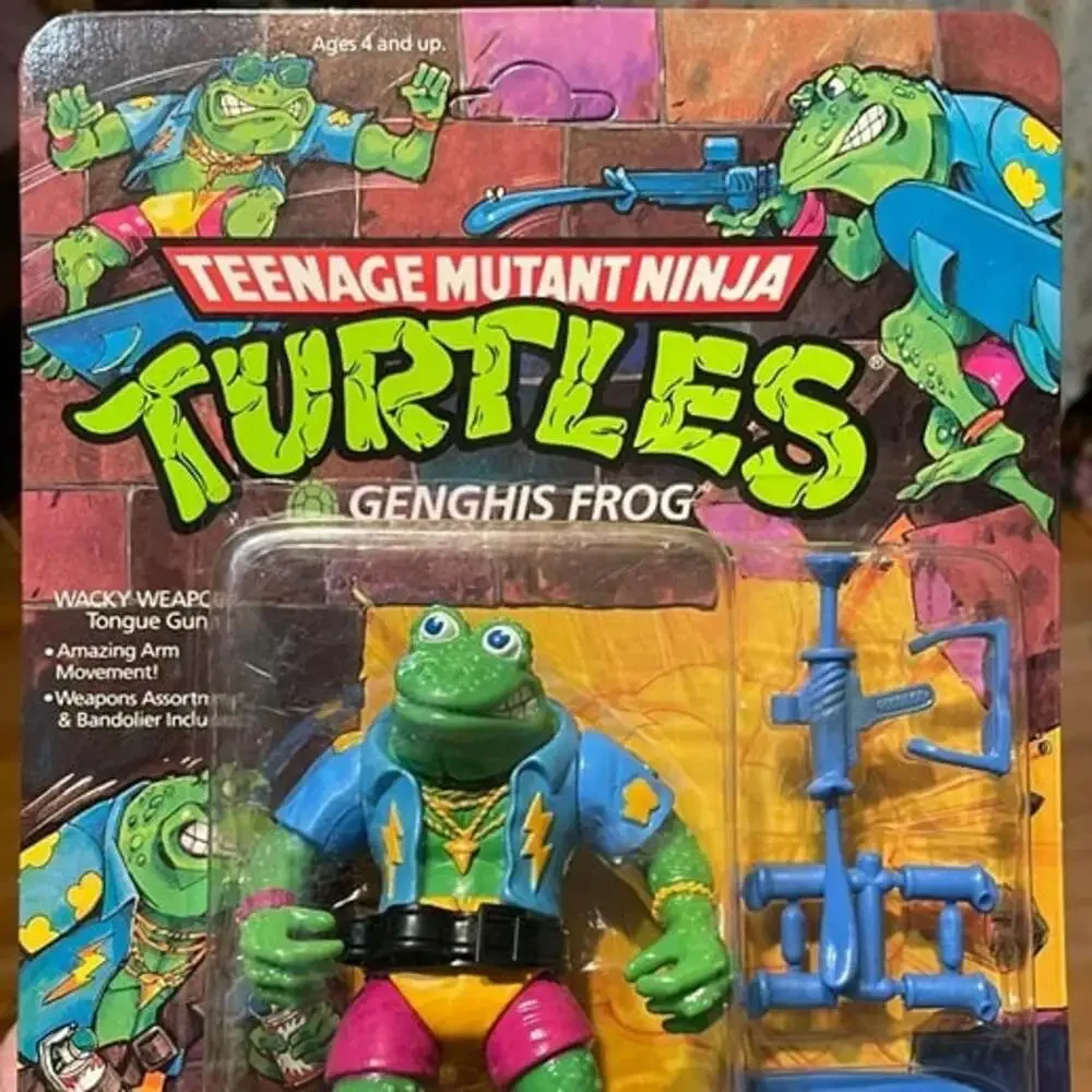 Vintage 1989 TMNT Genghis Frog MOC Action Figure Playmates UNPUNCHED Back Vein